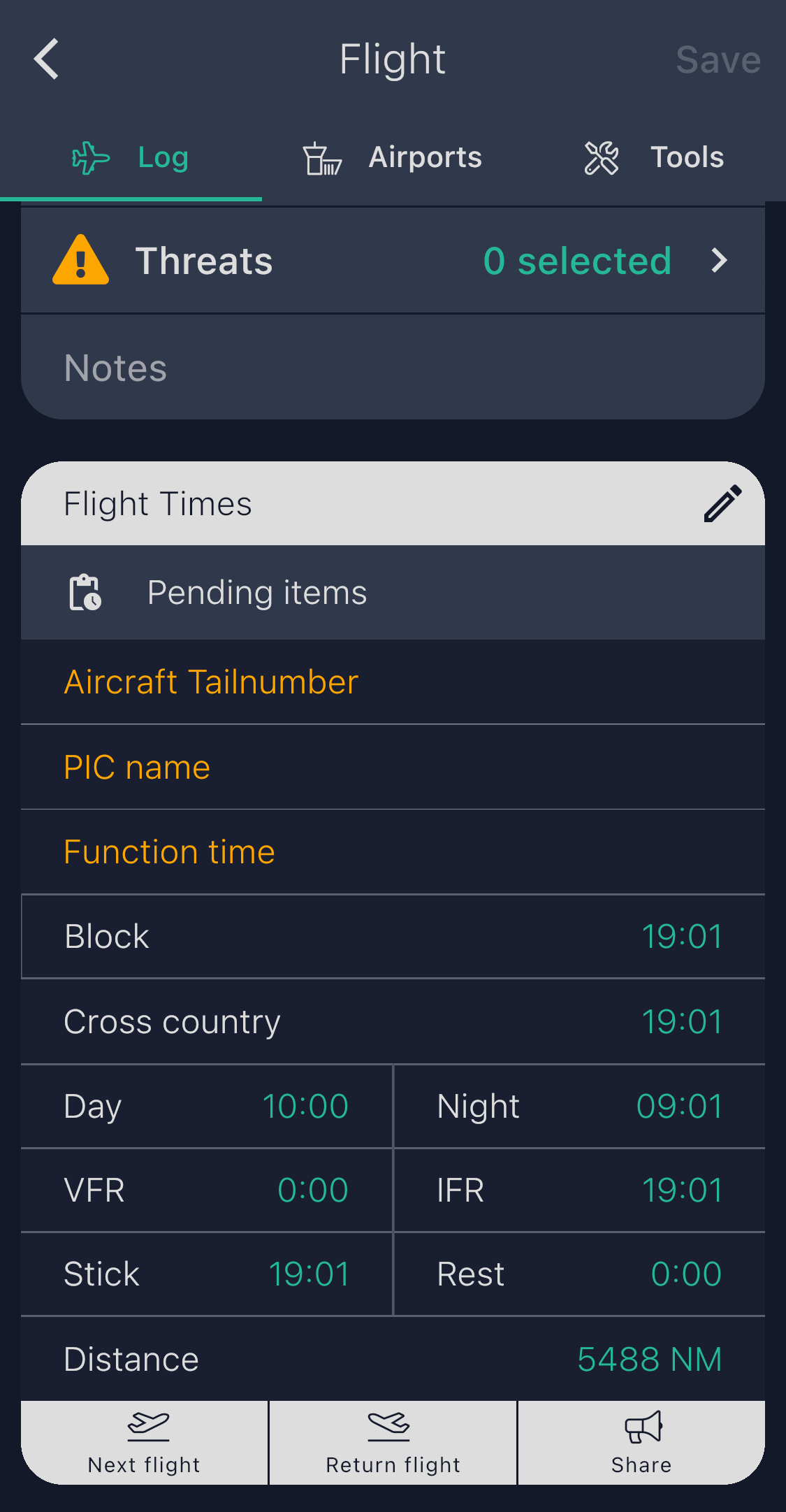 Pending items on a flight