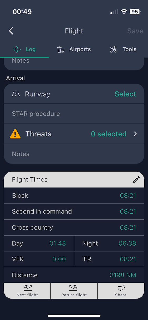 Flight form - bottom section