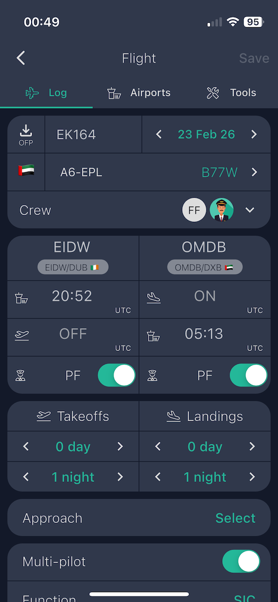Flight form - top section